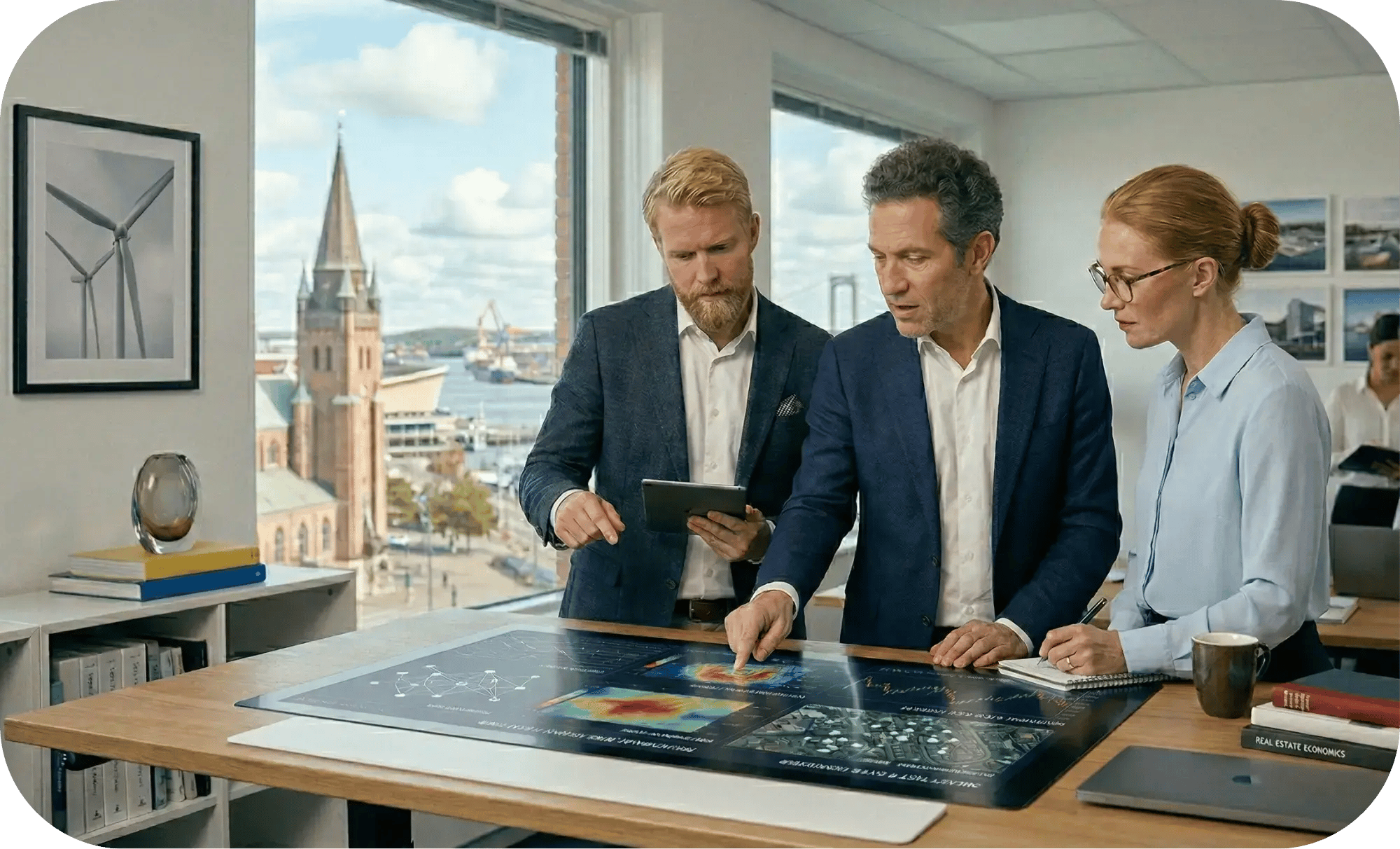 Konsulter diskuterar projekt på kontor