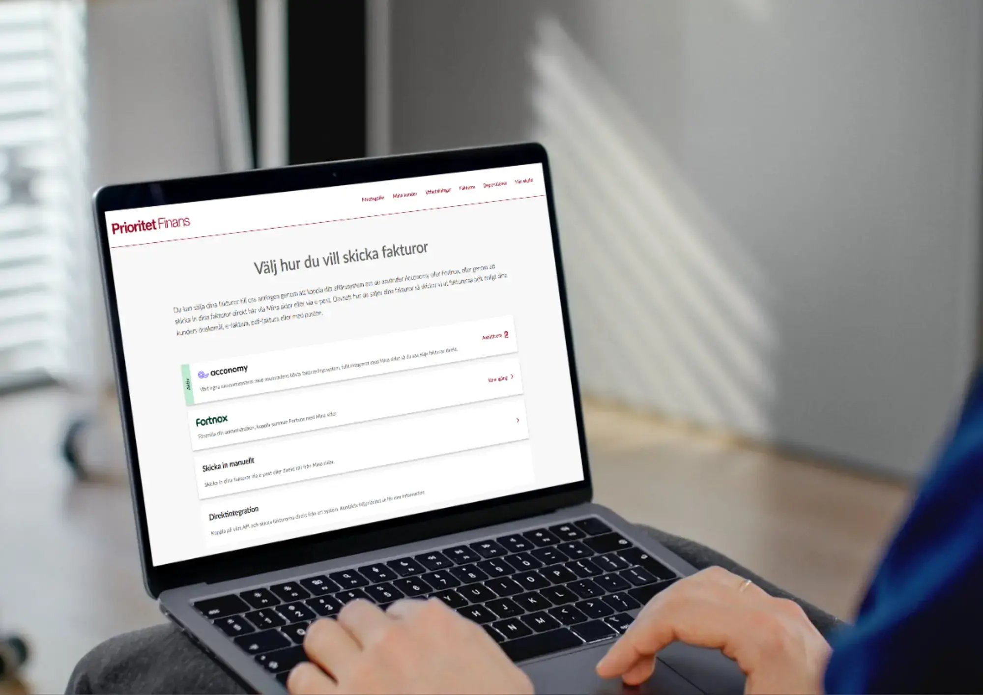 Mina sidor Prioritet Finans på laptop
