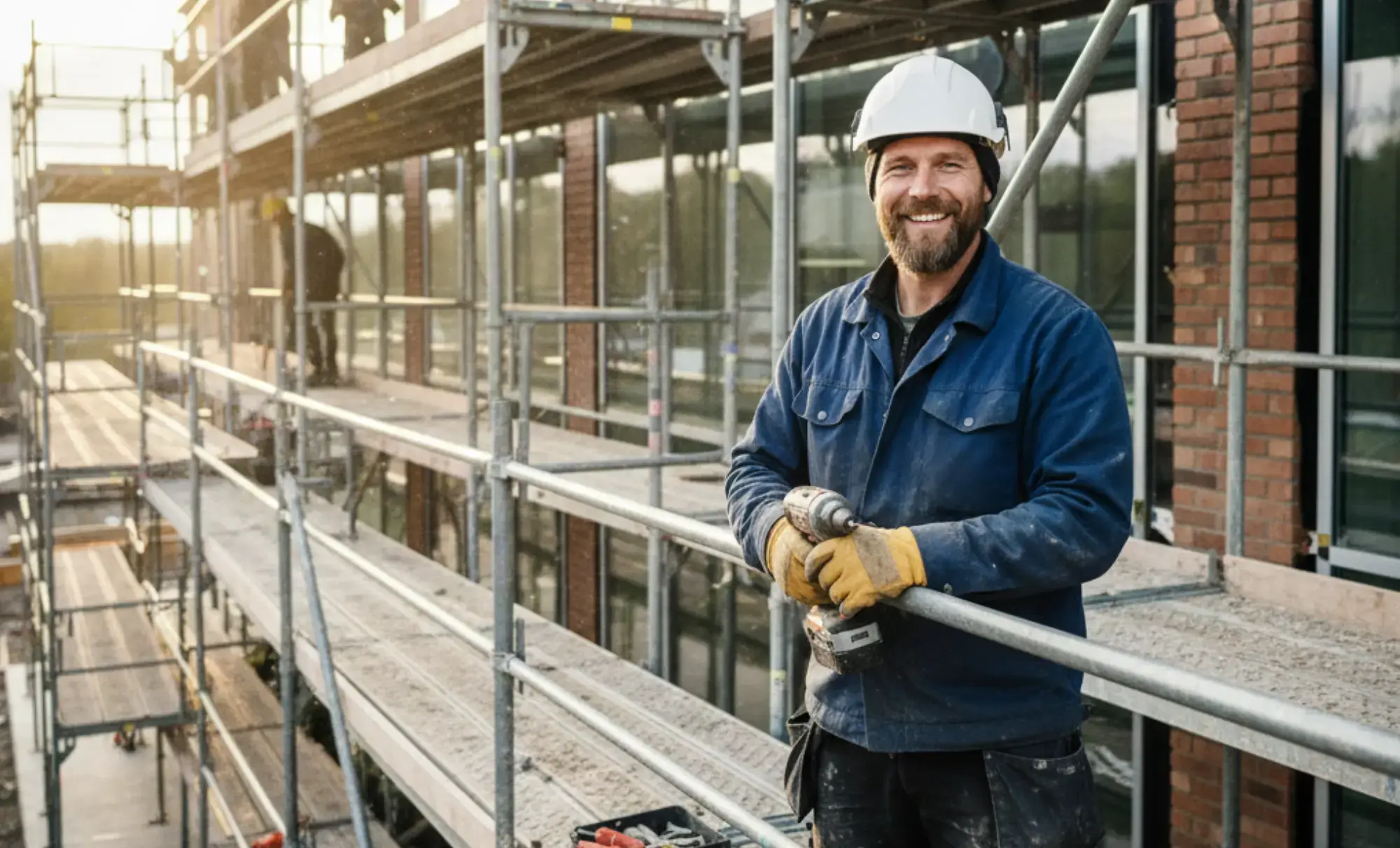 Hantverkare uppe på ställning tänker på balanslikviditet